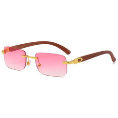 Men's Rimless Square 'I'm back' Wooden Sunglasses