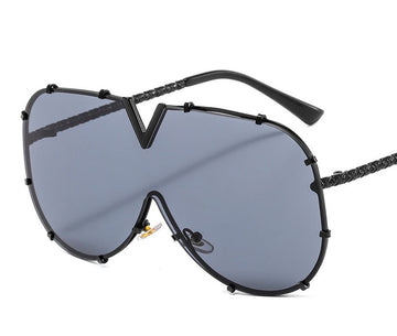 Women's Oversized Shield 'Venus Rha' Metal Sunglasses