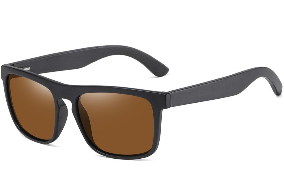 Men's Black Polarized Oval 'Lux Ely ' Wooden Sunglasses
