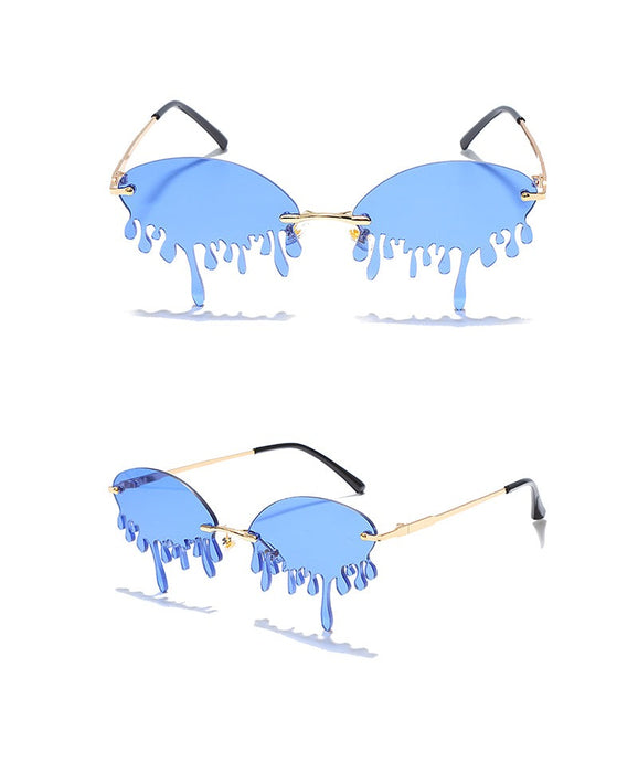 Women's Rimless Oval 'Drip Check' Plastic Sunglasses