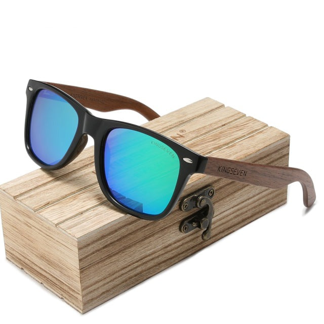 Unisex Square Polarized 'Anchor' Natural Wooden Sunglasses