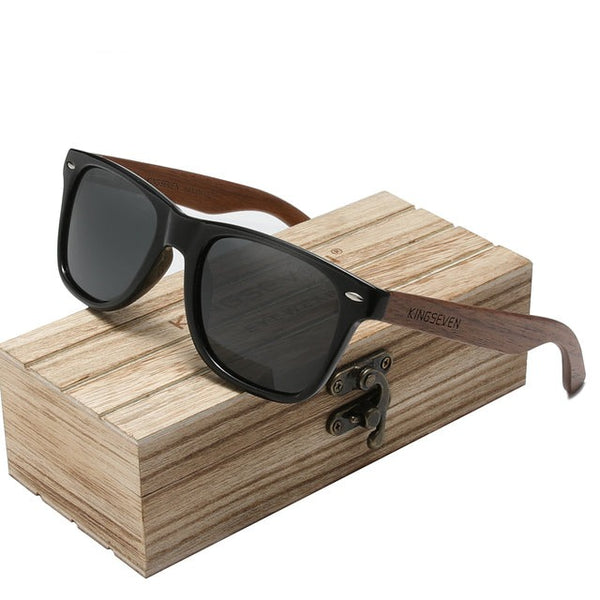 Unisex Square Polarized 'Anchor' Natural Wooden Sunglasses