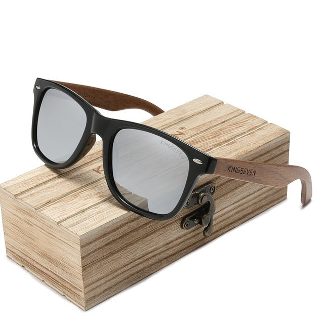 Unisex Square Polarized 'Anchor' Natural Wooden Sunglasses