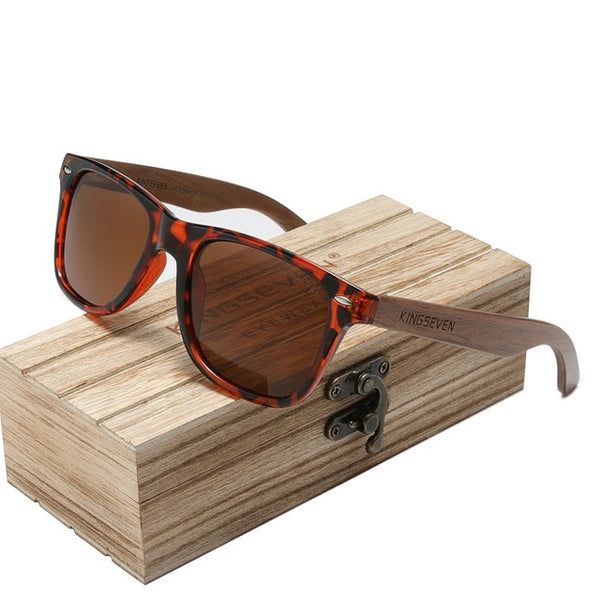 Unisex Square Polarized 'Anchor' Natural Wooden Sunglasses