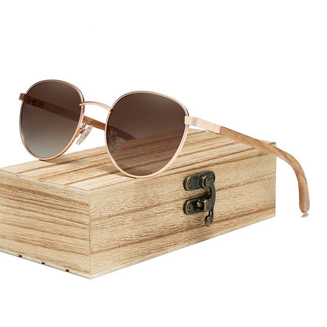 Unisex Polarized Round 'Fire' Handmade Wooden Sunglasses