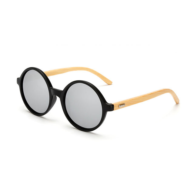 Unisex Round Plastic 'Sylvio' Wooden Sunglasses