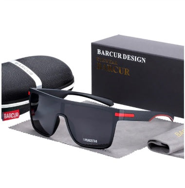 Men's Oversized Polarized Rectangle 'Cristiano' Plastic and Titanium Sunglasses