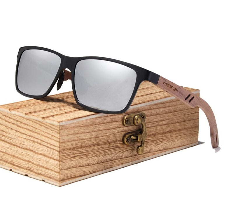 Men's Square Polarized 'Blue Sky' Wooden Sunglasses