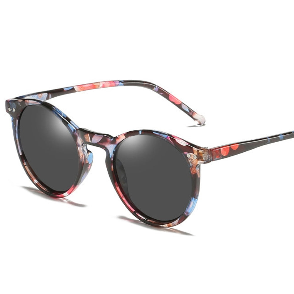 Women's Retro Round 'Floral' Plastic Sunglasses