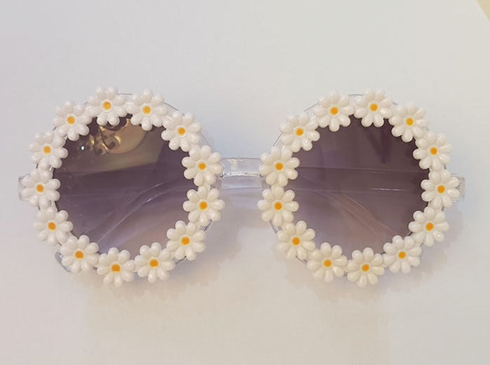Kid's Girls Round  'White Sun Flower' Plastic Sunglasses