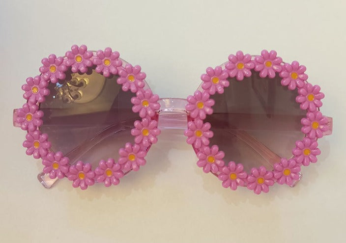 Kid's Girls Round  'White Sun Flower' Plastic Sunglasses