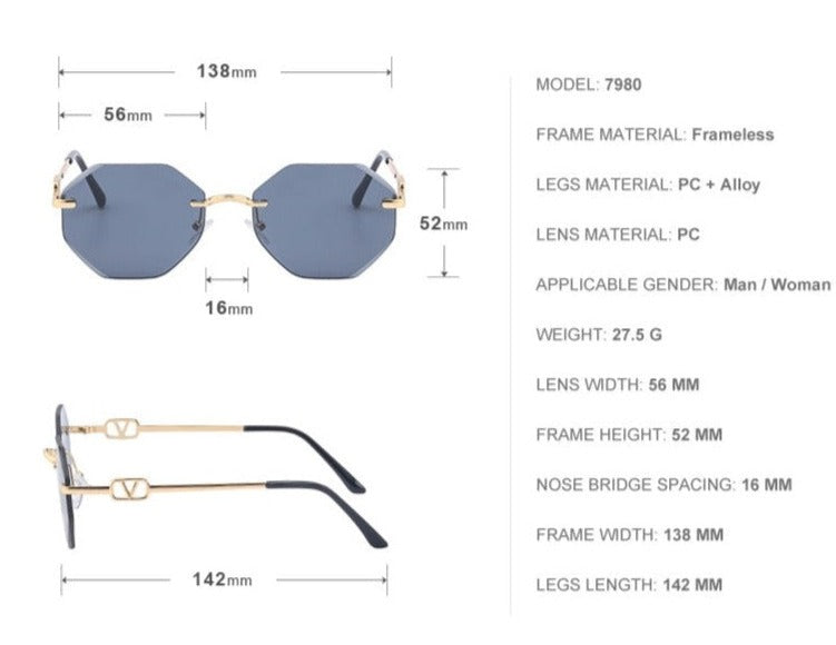 Men's Rimless Polygon 'Ion 'Metal Sunglasses