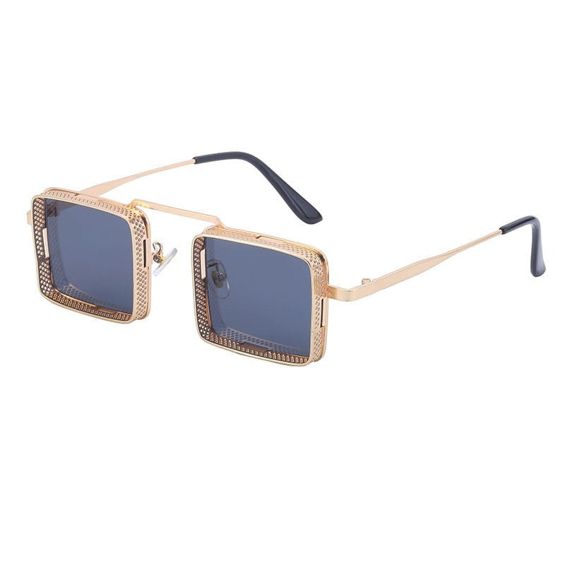 Unisex Trendy Square Steampunk 'Wild Stylish' Metal Sunglasses