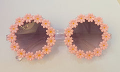 Kid's Girls Round  'White Sun Flower' Plastic Sunglasses