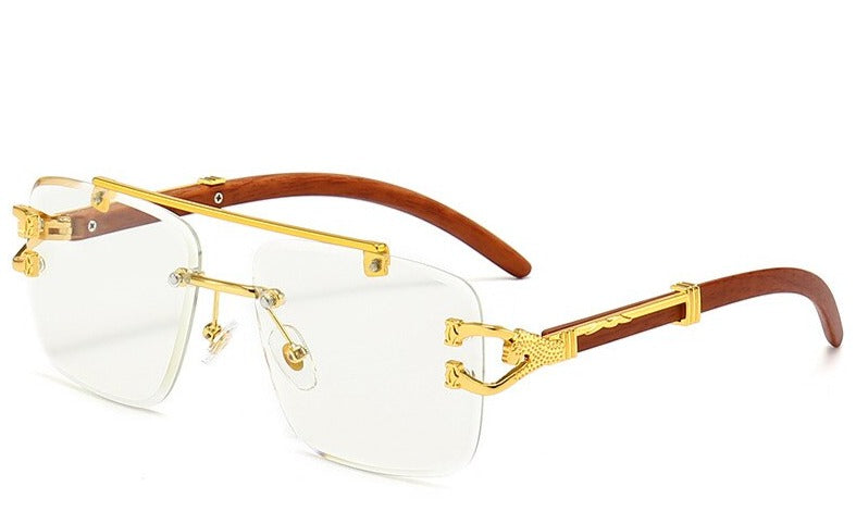 Women's Vintage Rimless Square 'Kerke' Wooden Sunglasses