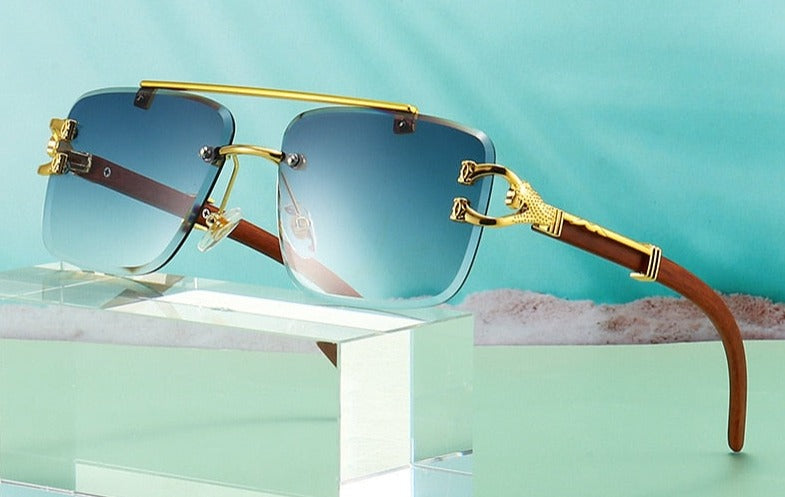 Women's Vintage Rimless Square 'Kerke' Wooden Sunglasses