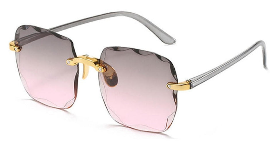Women's Rimless Polygon 'Grizzly' Metal Sunglasses