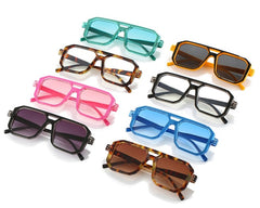 Women's Double Bridges Square 'Rocking 70's' Plastic Sunglasses