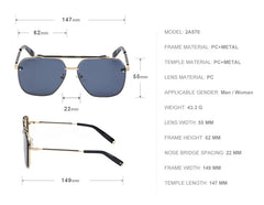 Men's Luxury Square 'Trinity Square' Metal Sunglasses