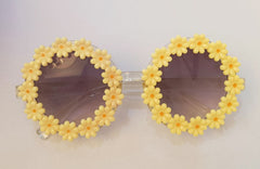 Kid's Girls Round  'White Sun Flower' Plastic Sunglasses