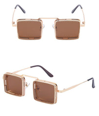 Unisex Trendy Square Steampunk 'Wild Stylish' Metal Sunglasses