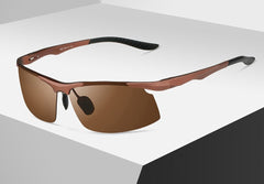 Men's Polarized Rimless Rectangle 'The Brown 202' Metal Sunglasses