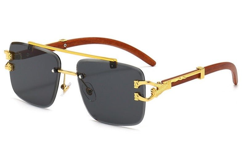 Women's Vintage Rimless Square 'Kerke' Wooden Sunglasses