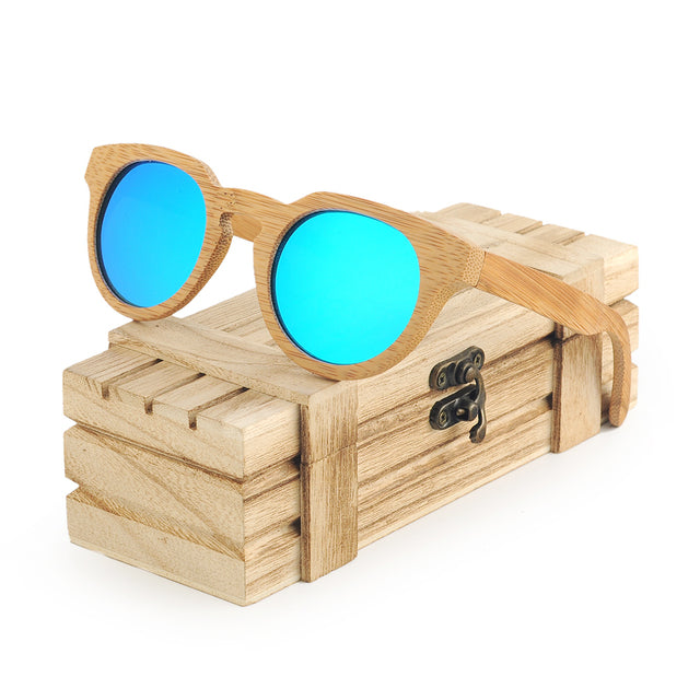 Men's Stylish Square Polarized 'Marble' Wooden Bamboo Sunglasses