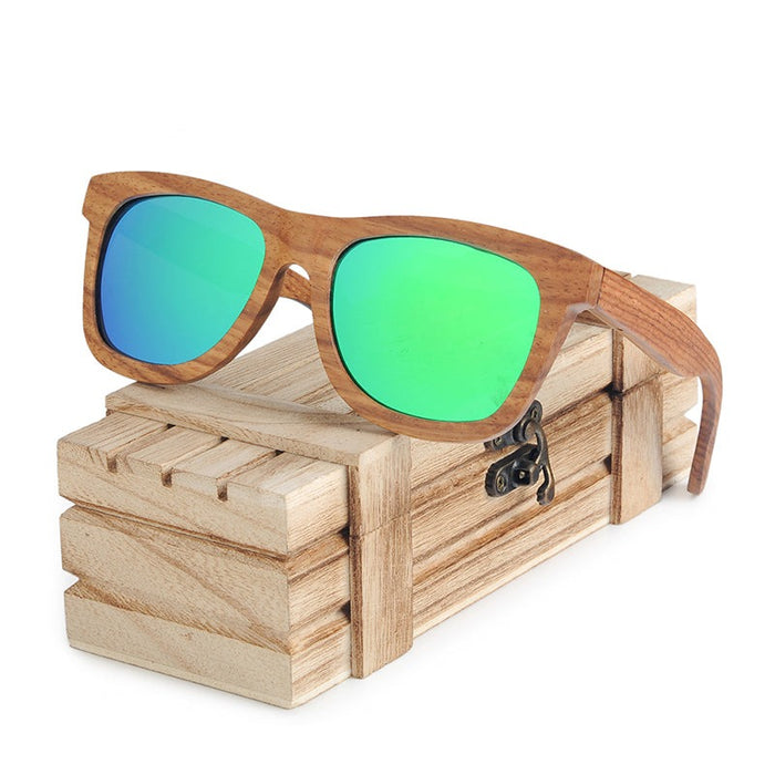 Men's Stylish Square Polarized 'Marble' Wooden Bamboo Sunglasses