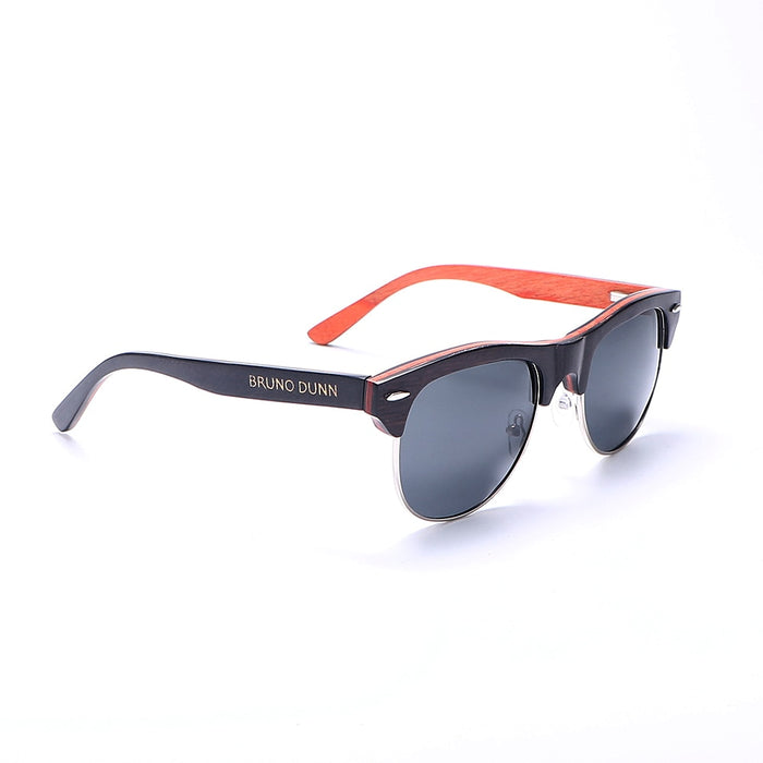 Men's Wooden Polarized 'World' Semi Rimless Round Sunglasses