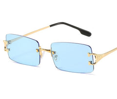 Women's Retro Rimless Rectangle 'Peachy' Metal Sunglasses