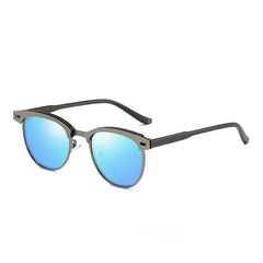 Women's Semi Rimless Round 'Modern Clubmaster' Metal Sunglasses