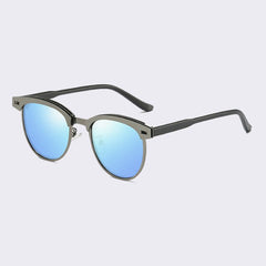 Women's Semi Rimless Round 'Modern Clubmaster' Metal Sunglasses