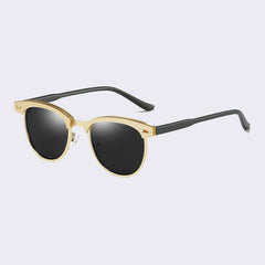 Women's Semi Rimless Round 'Modern Clubmaster' Metal Sunglasses