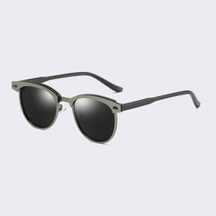 Women's Semi Rimless Round 'Modern Clubmaster' Metal Sunglasses