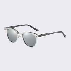 Women's Semi Rimless Round 'Modern Clubmaster' Metal Sunglasses