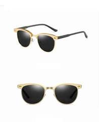 Women's Semi Rimless Round 'Modern Clubmaster' Metal Sunglasses