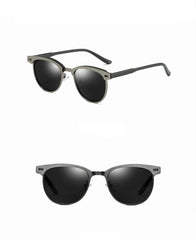 Women's Semi Rimless Round 'Modern Clubmaster' Metal Sunglasses