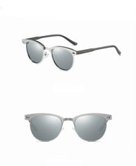 Women's Semi Rimless Round 'Modern Clubmaster' Metal Sunglasses