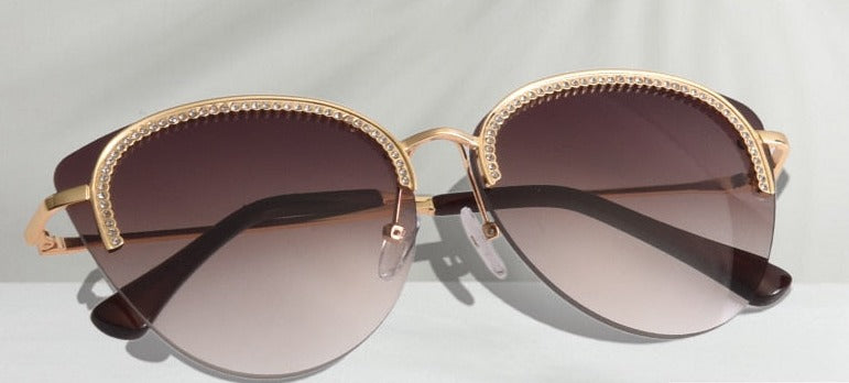 Women's Rimless Cat Eye 'Perfect Kitty Smile' Metal Sunglasses