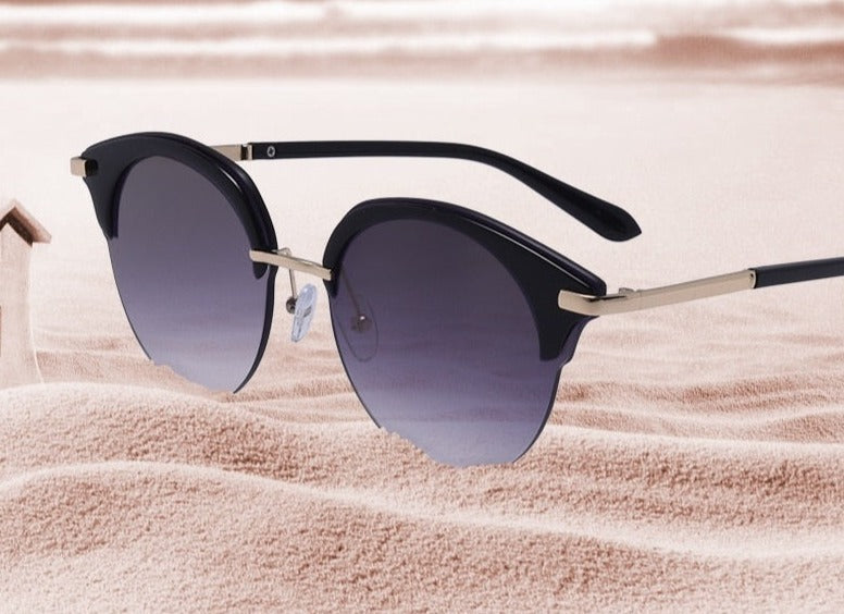 Women's Semi Rimless 'Master Frency' Plastic and Metal Sunglasses