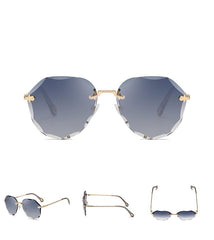 Women's Rimless Round 'Diamond Cut' Metal Sunglasses