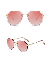 Women's Rimless Round 'Diamond Cut' Metal Sunglasses