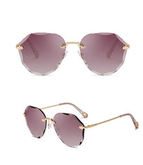 Women's Rimless Round 'Diamond Cut' Metal Sunglasses