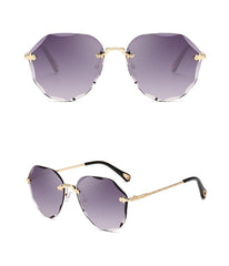 Women's Rimless Round 'Diamond Cut' Metal Sunglasses