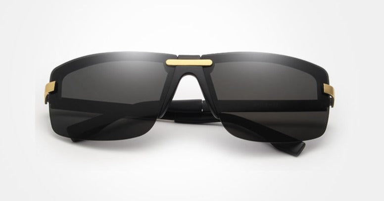 Men's Semi Rimless Square 'Smoke Melanin' Metal Sunglasses