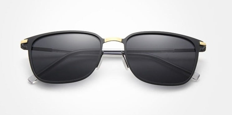 Men's Polarized Square 'Black Thunder' Plastic and Metal Sunglasses