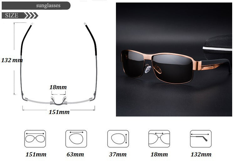 Men's Polarized Rectangular 'PCH' Metal Sunglasses