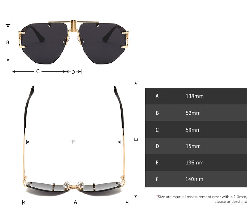 Men's Oversized Rimless Aviator 'Emcy Hammer' Metal Sunglasses