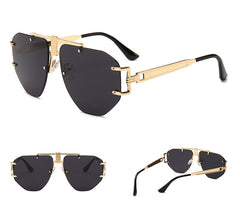 Men's Oversized Rimless Aviator 'Emcy Hammer' Metal Sunglasses